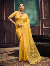Mustard yellow heritage-inspired munga silk saree