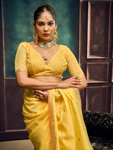 Mustard yellow heritage-inspired munga silk saree