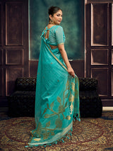 Sky blue traditional munga silk festive drape