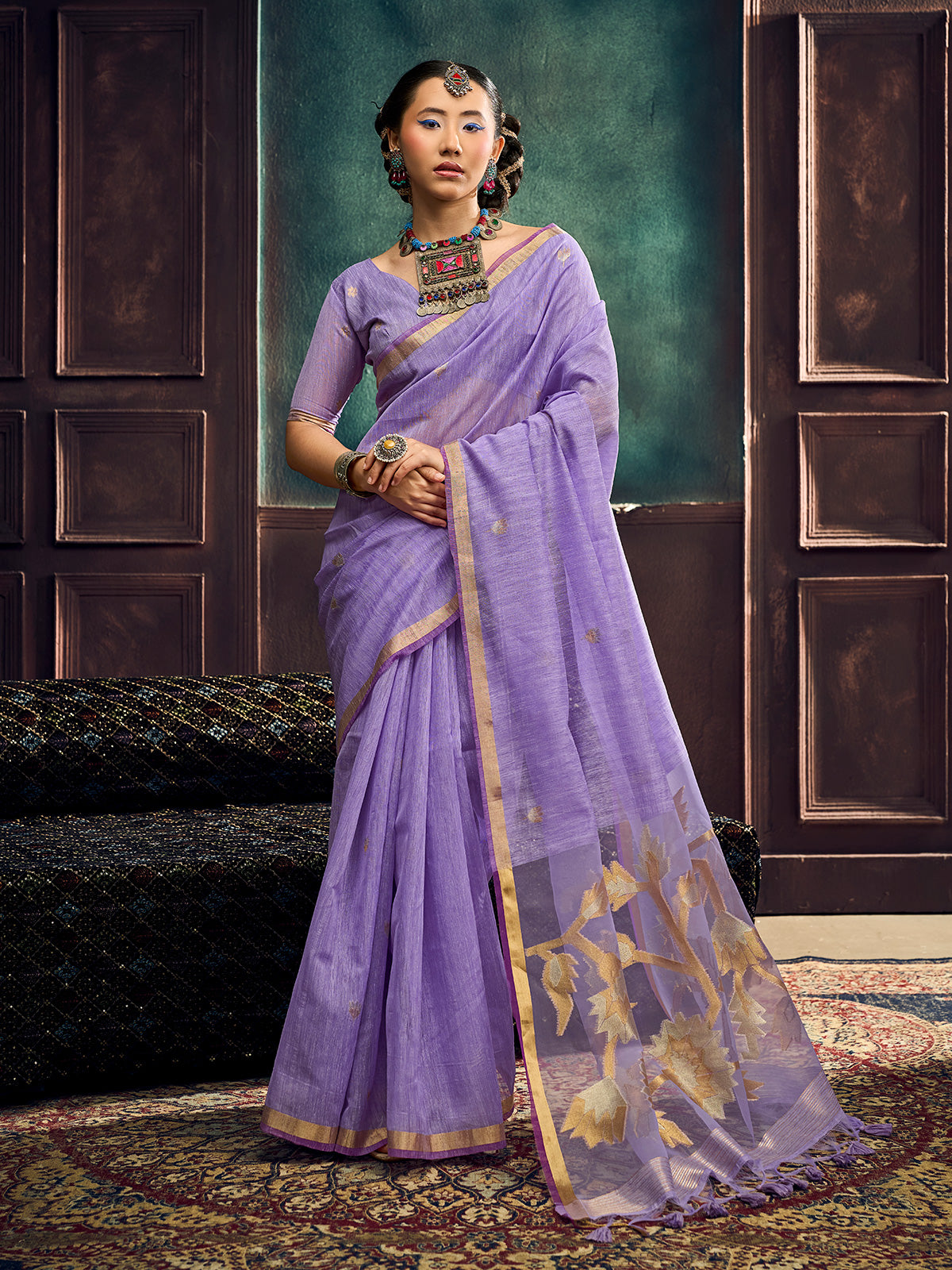 Lavender royal munga silk woven festive saree