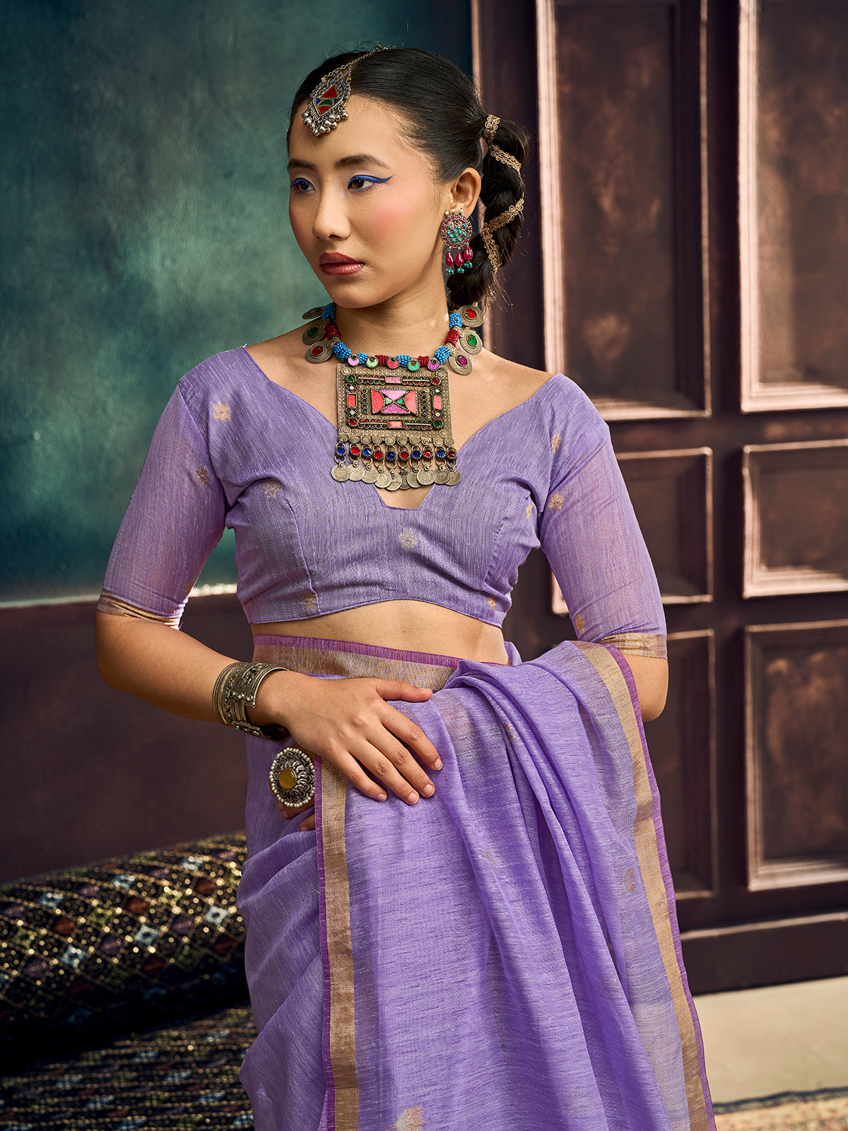 Lavender royal munga silk woven festive saree