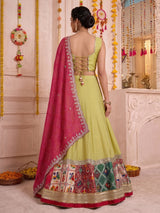Yellow satin silk lehenga choli with dupatta