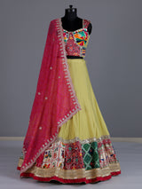 Yellow satin silk lehenga choli with dupatta