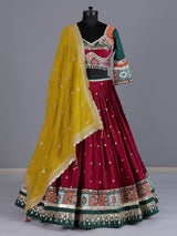Maroon georgette silk embroidered lehenga choli with dupatta