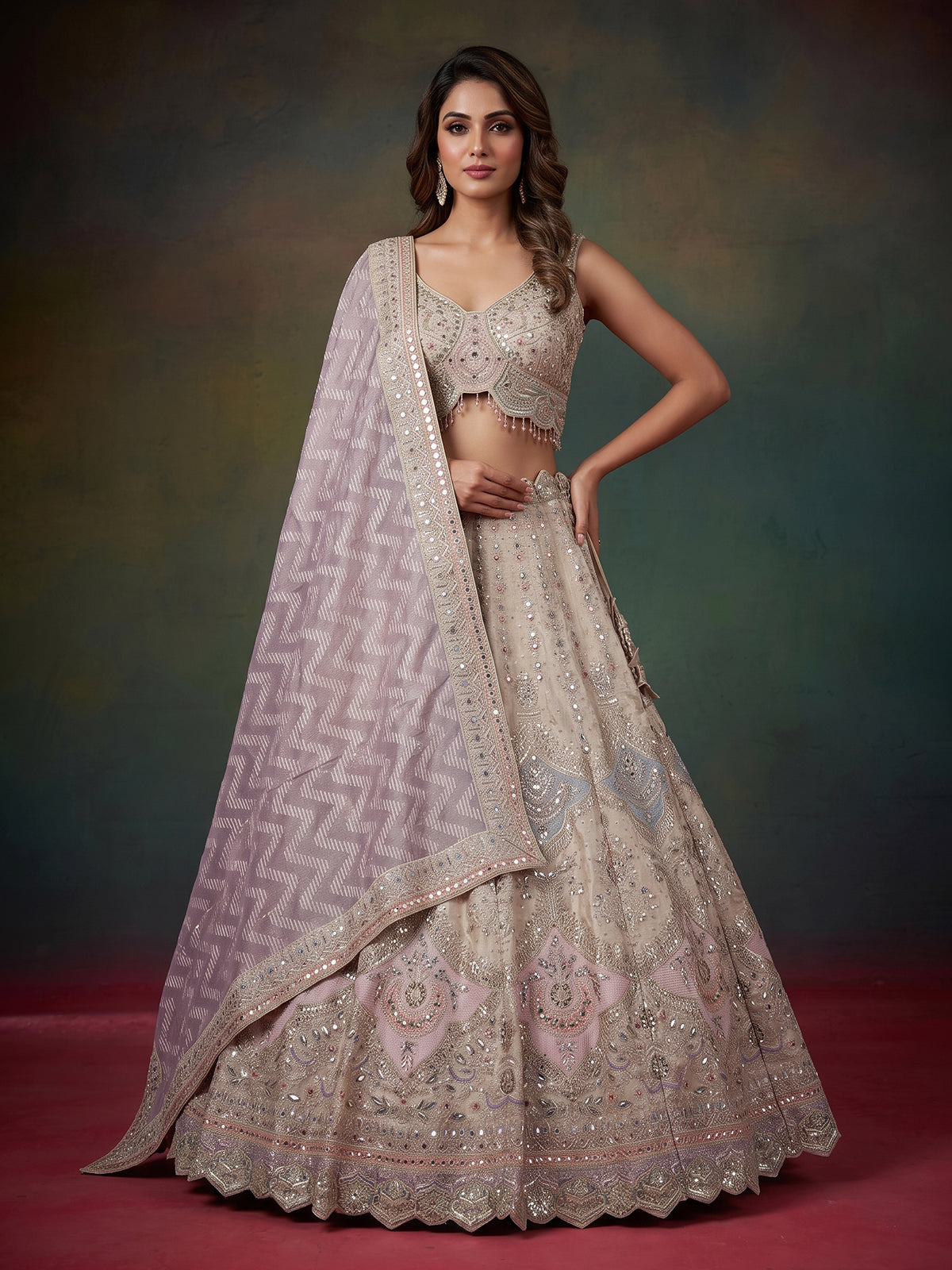 Light purple silk embellished lehenga choli with dupatta