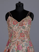 Beige printed crepe silk lehenga choli with dupatta