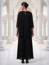 Black georgette silk kaftan sharara suit with dupatta