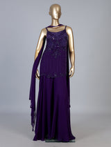 Violet georgette silk palazzo suit with choker dupatta