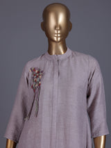 Purple embroidered cotton linen festive palazzo suit for women