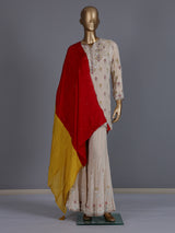 Beige embroidered tissue silk palazzo suit