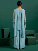 Sky blue embellished silk palazzo suit