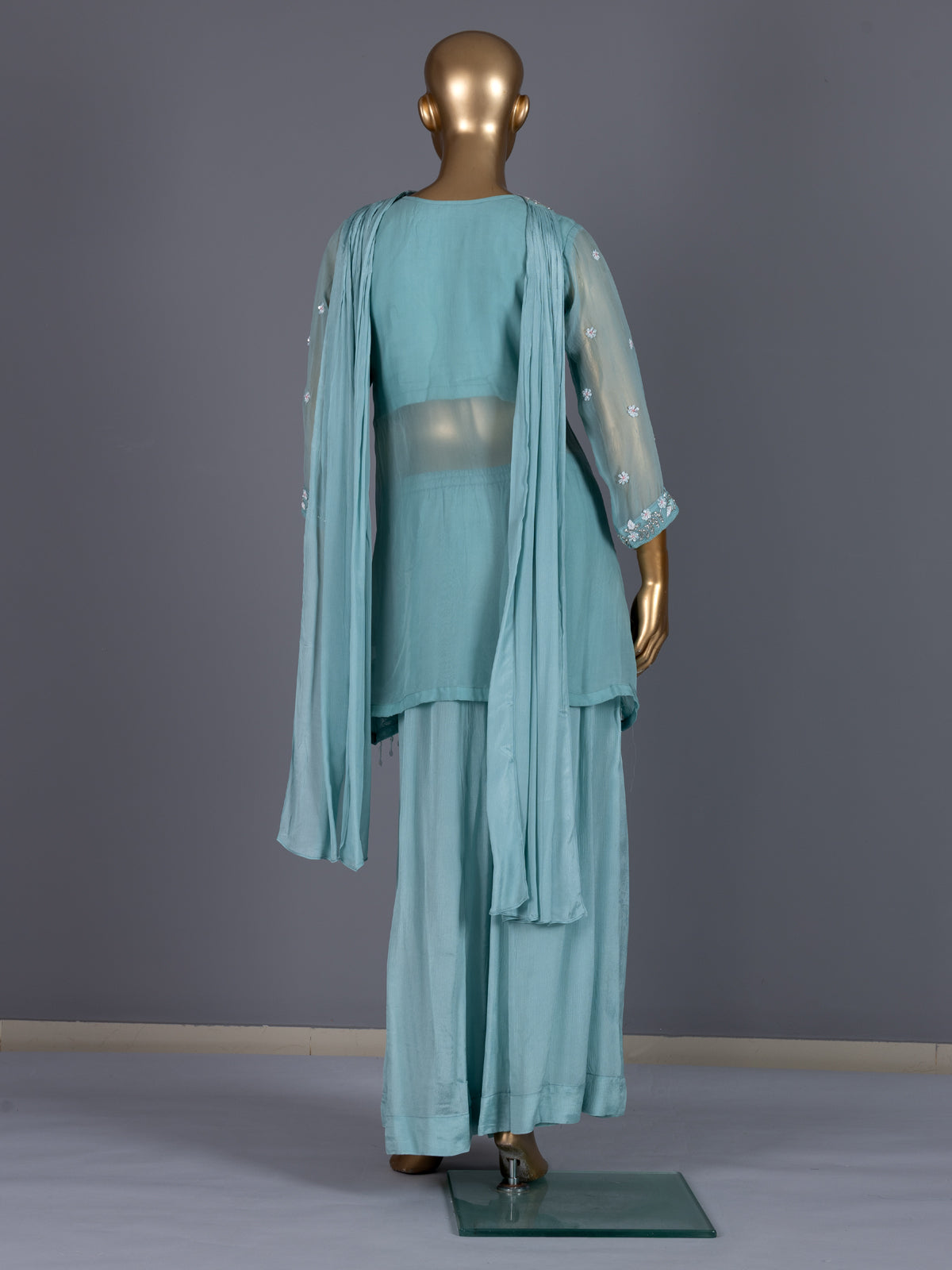 Sky blue embellished silk palazzo suit