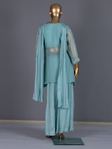 Sky blue embellished silk palazzo suit