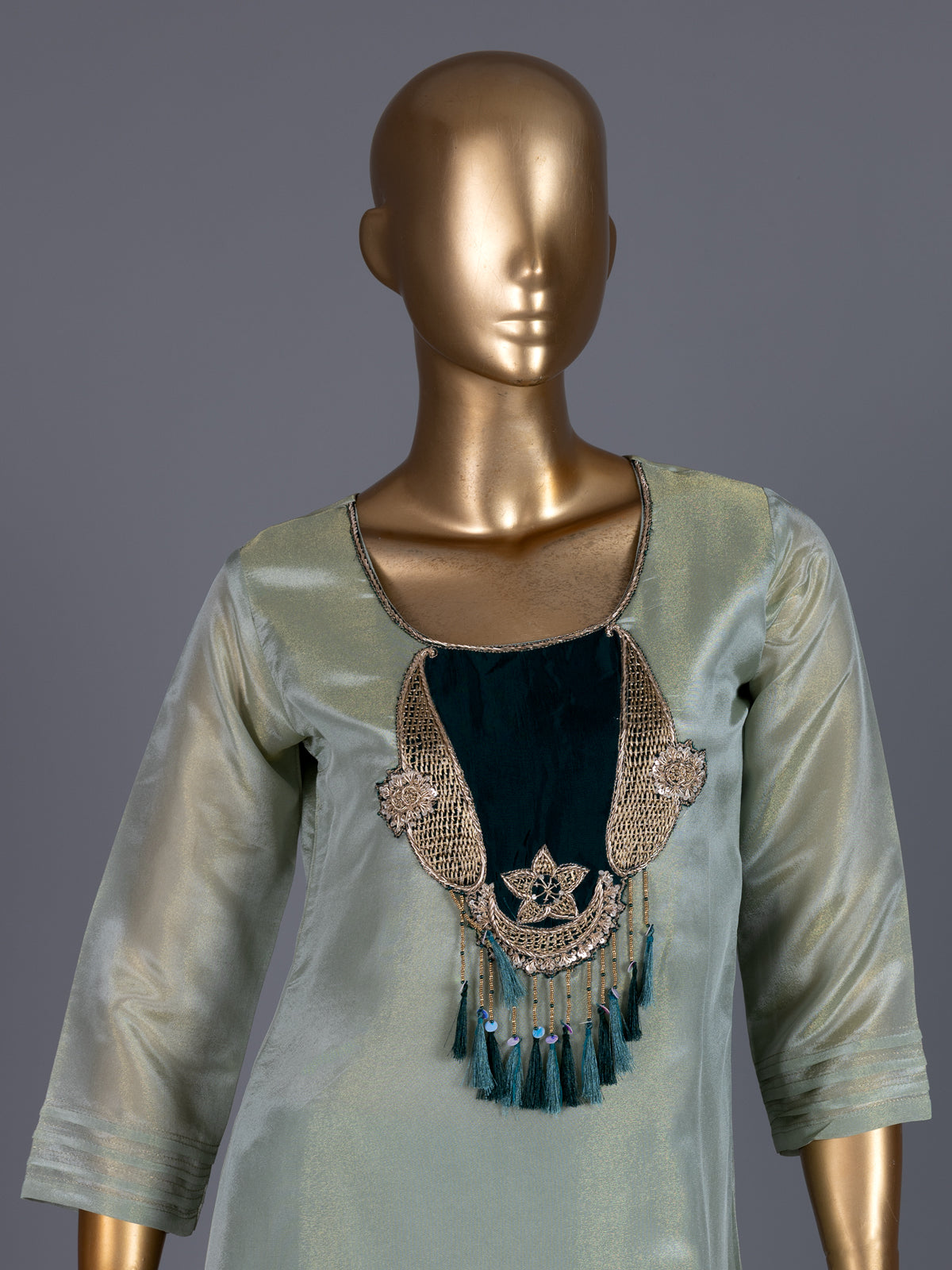 Green embroidered silk festive pant suit