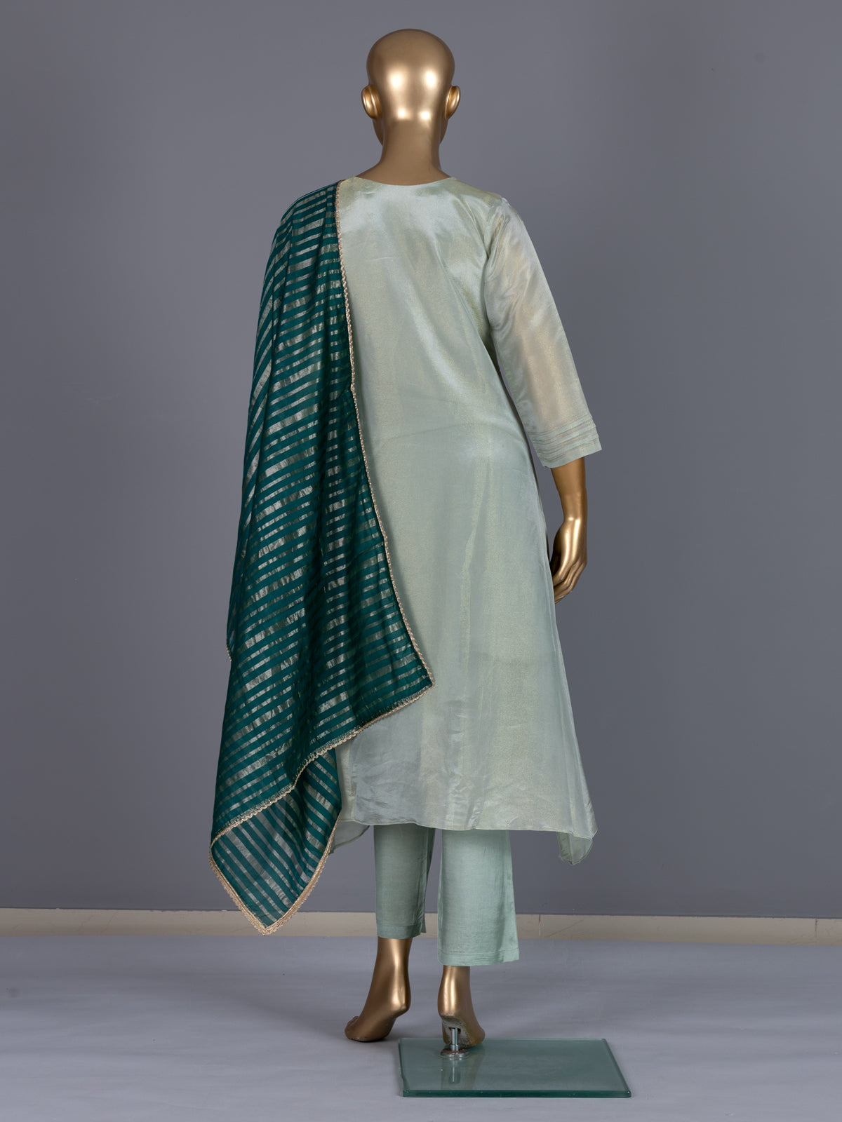 Green embroidered silk festive pant suit
