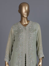 Pista green embroidered crepe silk palazzo suit