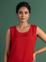 Red designer organza silk kaftan palazzo suit