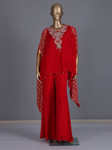 Red designer organza silk kaftan palazzo suit