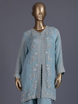 Sky blue shimmer crepe silk festive sharara suit
