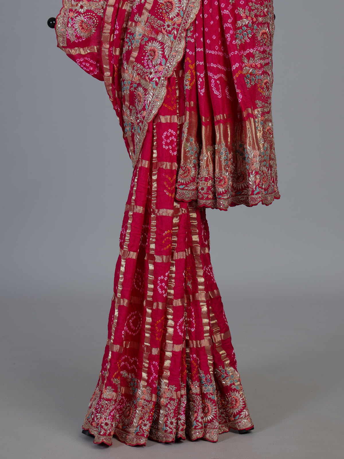 Pink bandhani gajji silk designer bridal saree elegance