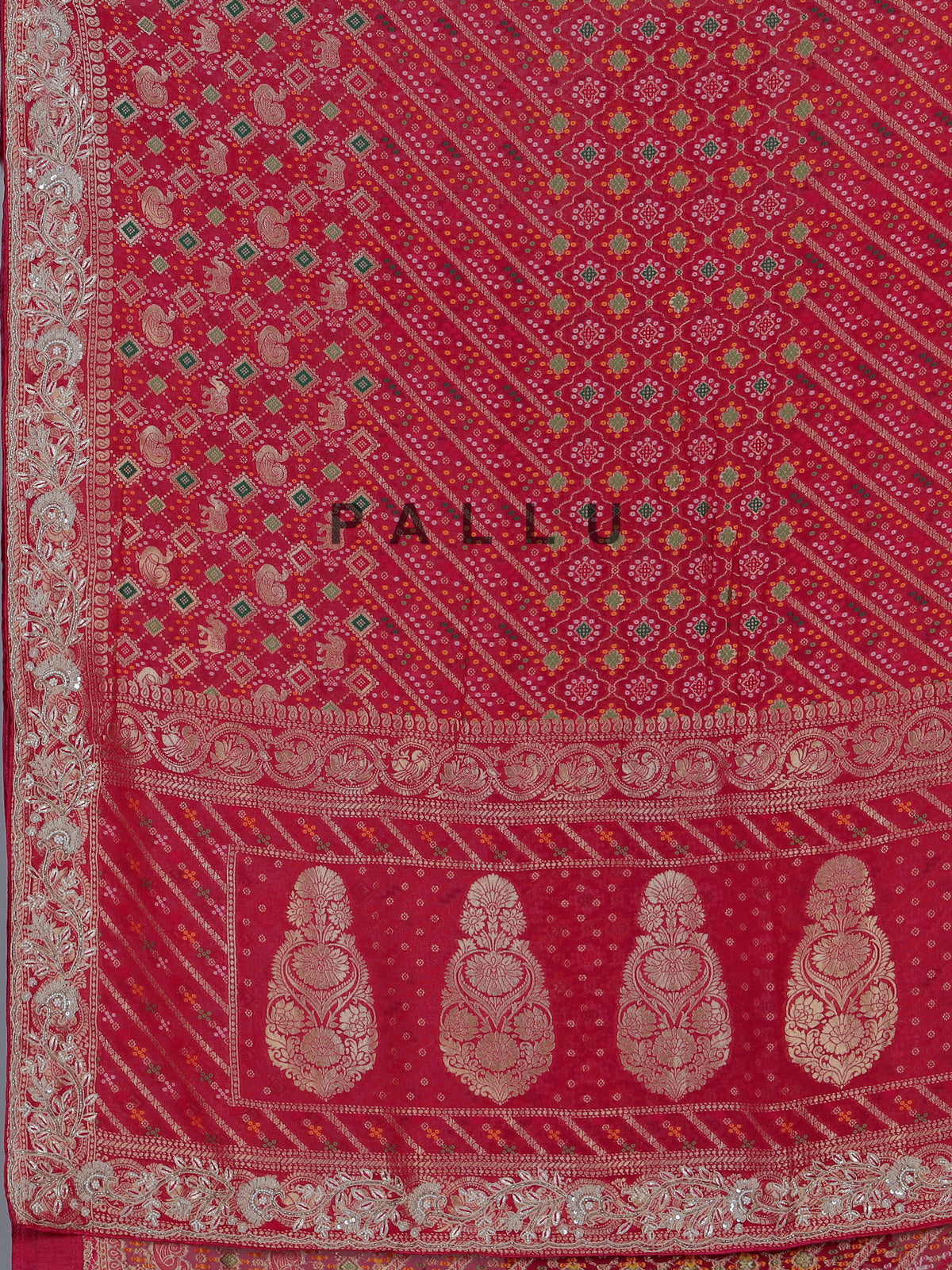 Pink bandhani dola silk bridal festive saree design