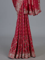 Pink bandhani dola silk bridal festive saree design