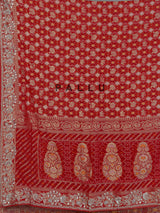 Red bandhani dola silk festive wedding saree drape