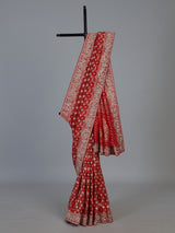 Red bandhani dola silk festive wedding saree drape
