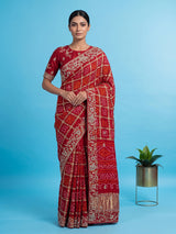 Red traditional bandhani silk bridal saree with elegance