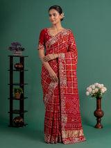 Red bandhani gajji silk handcrafted festive saree elegance