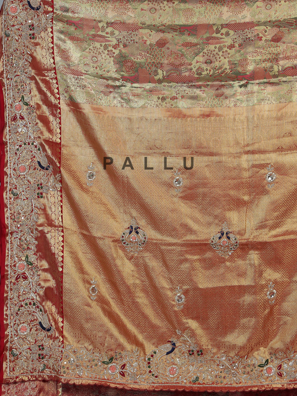 Gold tissue silk luxury bridal designer saree ensemble