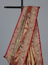 Gold tissue silk luxury bridal designer saree ensemble