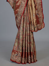 Gold tissue silk luxury bridal designer saree ensemble