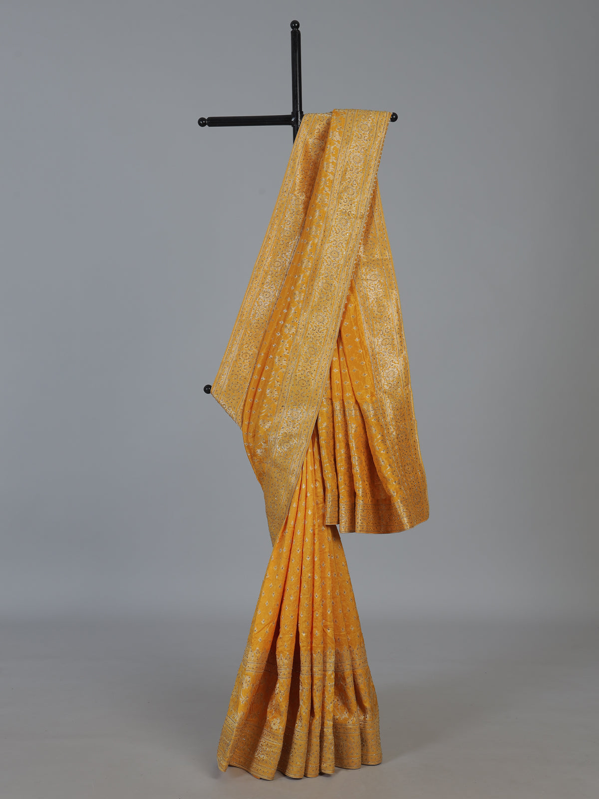 Yellow embellished dola silk celebration saree for women