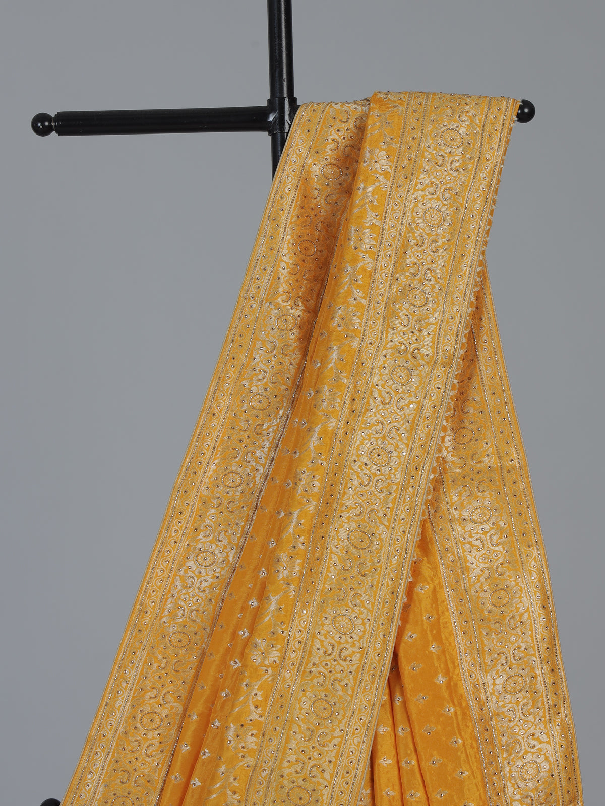 Yellow embellished dola silk celebration saree for women