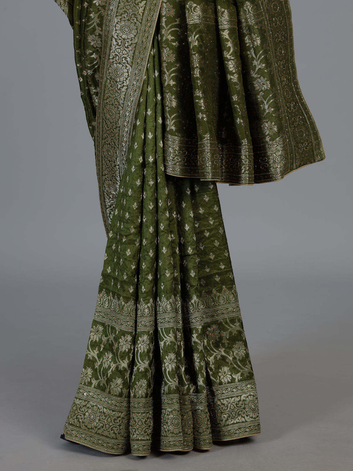 Green zari woven dola silk festive saree design