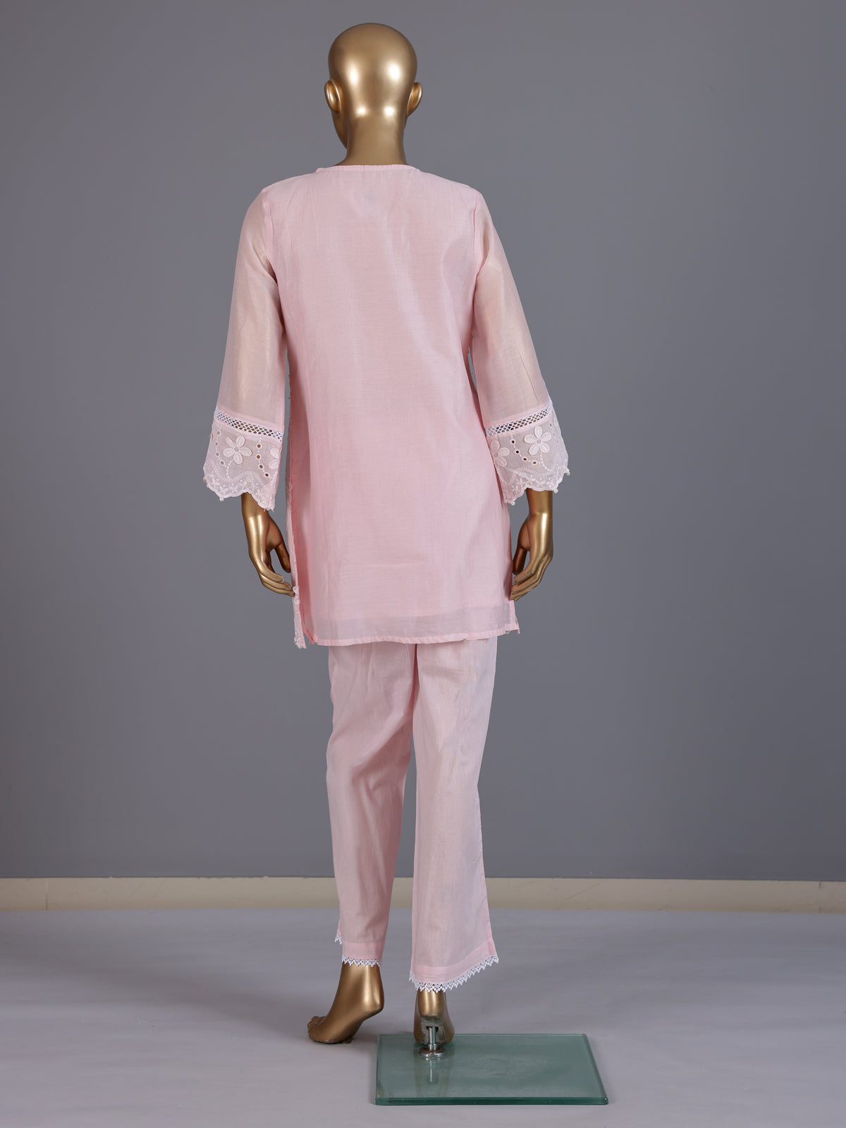 Pink embroidered cotton festive co-ord set