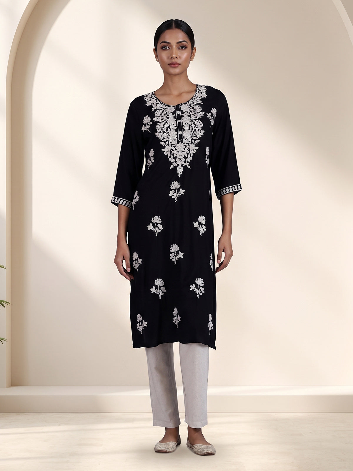 Black premium cotton silk traditional kurti