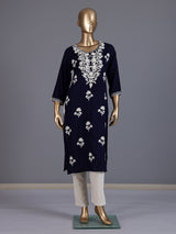 Navy blue classic cotton silk festive tunic
