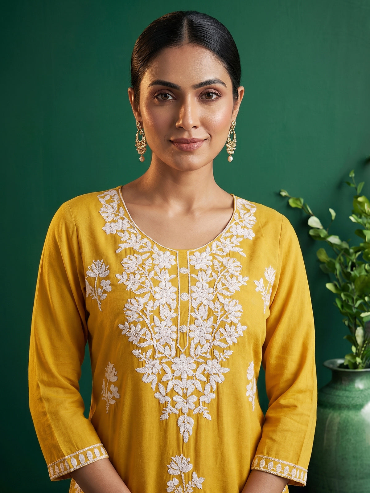 Mustard yellow designer cotton silk casual kurti