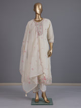 White embroidered cotton silk anarkali kurti set