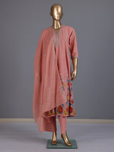Peach floral embroidered cotton silk anarkali kurti set