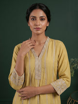 Yellow embroidered cotton silk anarkali kurti set