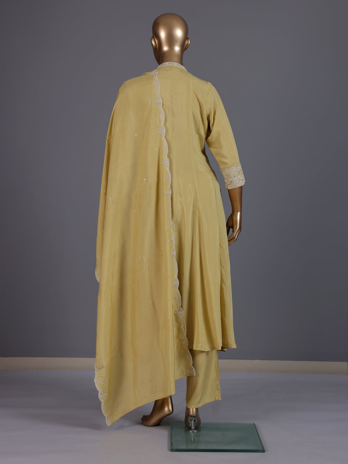 Yellow embroidered cotton silk anarkali kurti set