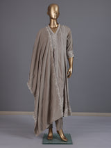 Grey embroidered cotton silk anarkali kurti set