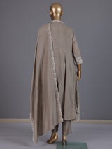 Grey embroidered cotton silk anarkali kurti set