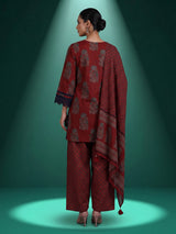 Red printed cotton silk palazzo kurti set with dupatta