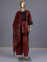 Red printed cotton silk palazzo kurti set with dupatta