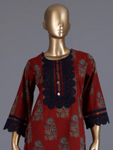 Red printed cotton silk palazzo kurti set with dupatta