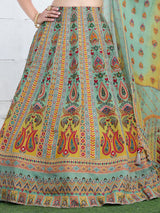Green floral printed silk wedding lehenga choli